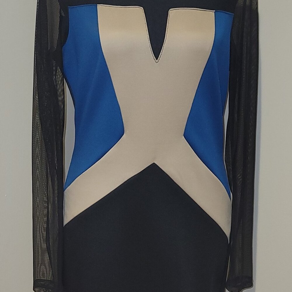 Black Aqua Cream Long Sleeve Color block Dress Size Medium